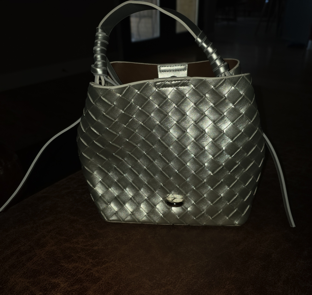 Woven Metallic Silver Tote Bag